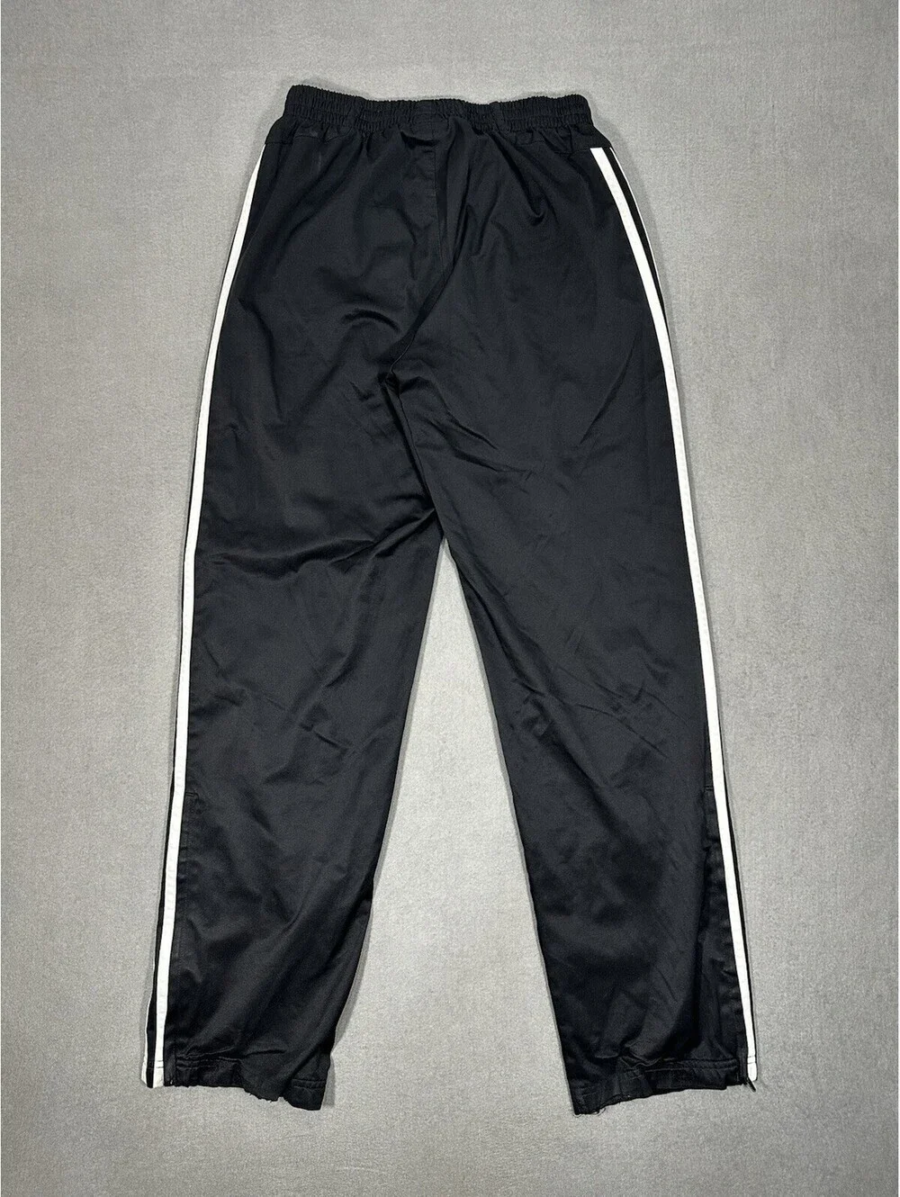 Adidas Black Track Pants 3-Stripe Athletic Joggers Zip Ankle Mens M